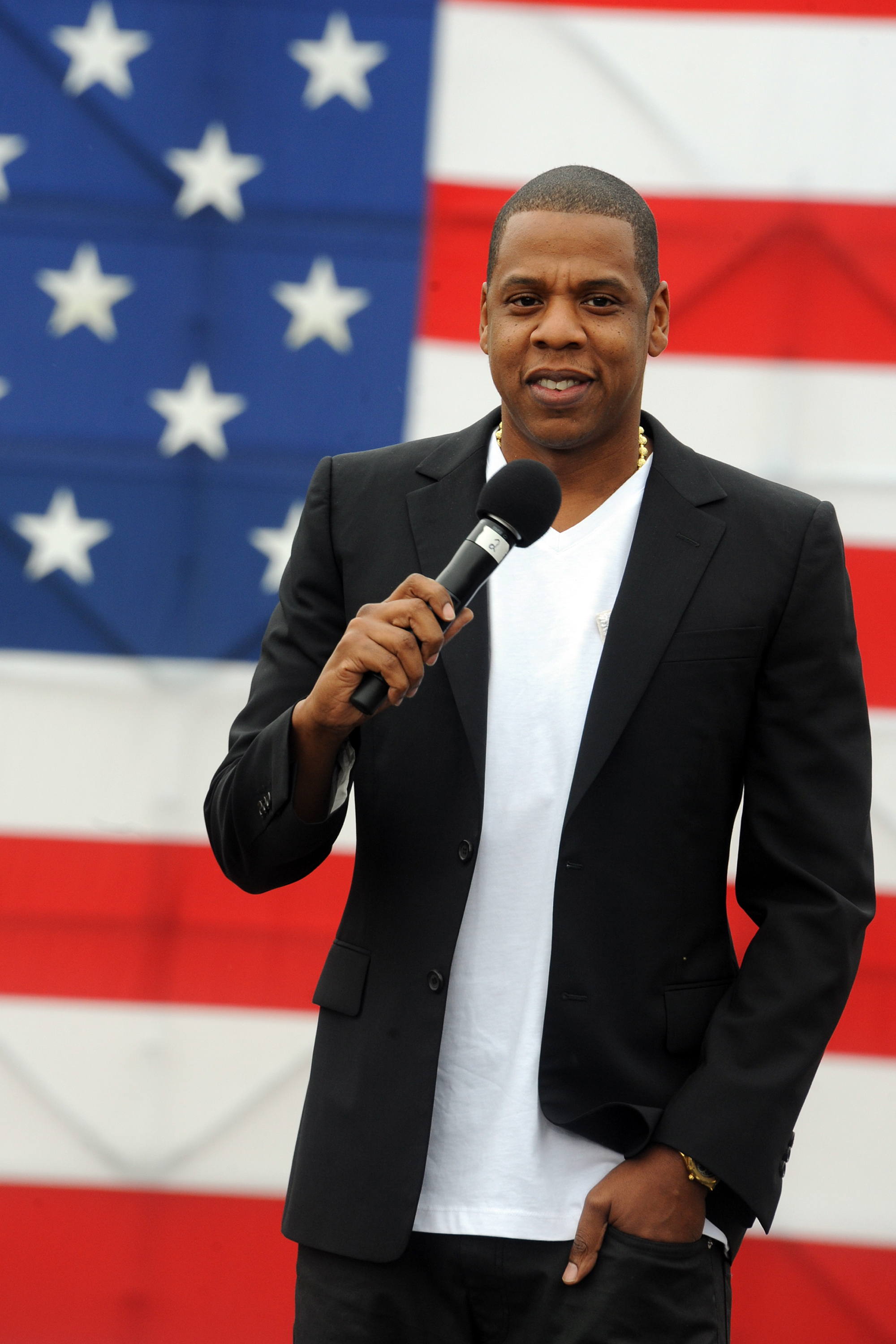 Jay z american flag background mic speaking