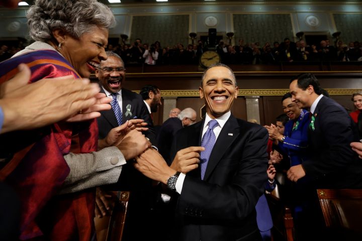Obama’s big State of the Union grin is totally a “We Made It” moment.