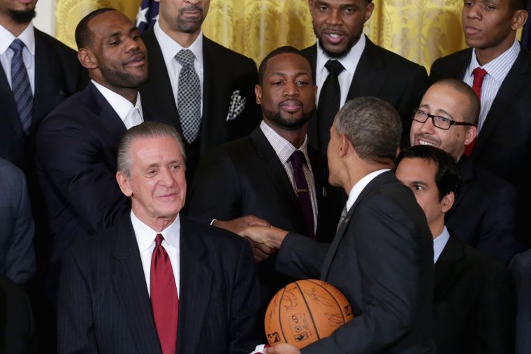 King James and President Obama shake hands during the event.