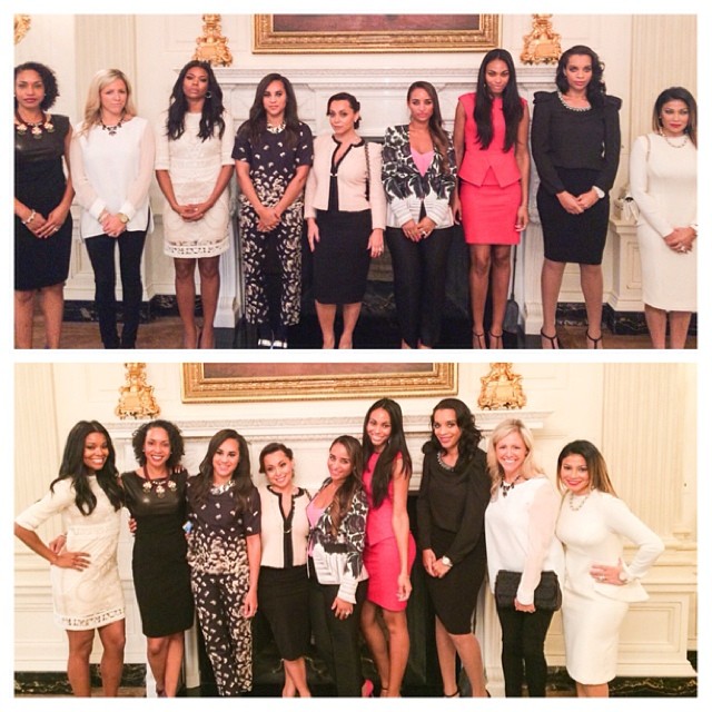 Basketball wives strike a pose at the White House.