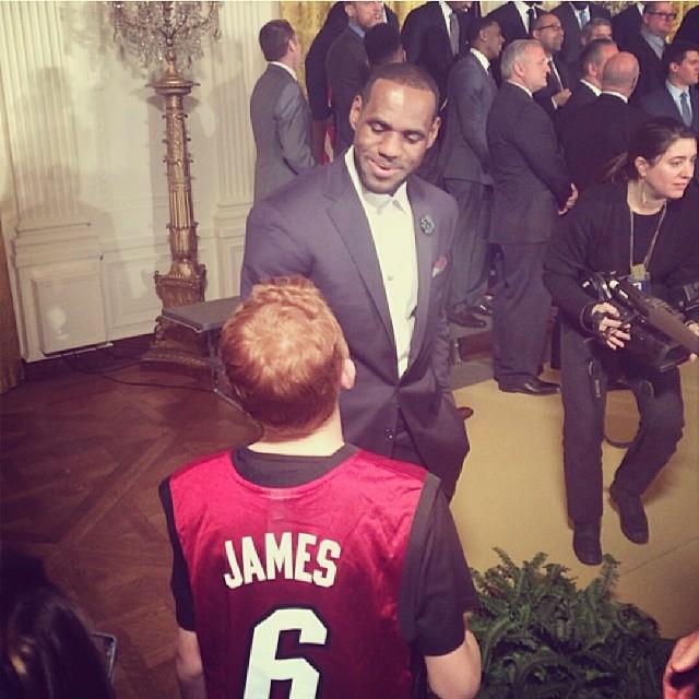 LeBron James takes the time out of his visit to talk to a fan. “Had to step away from the pack and chat with him. Great meeting u kid! #GladICanBeARoleModelToYou #StriveForGreatness” he wrote on Instagram.
