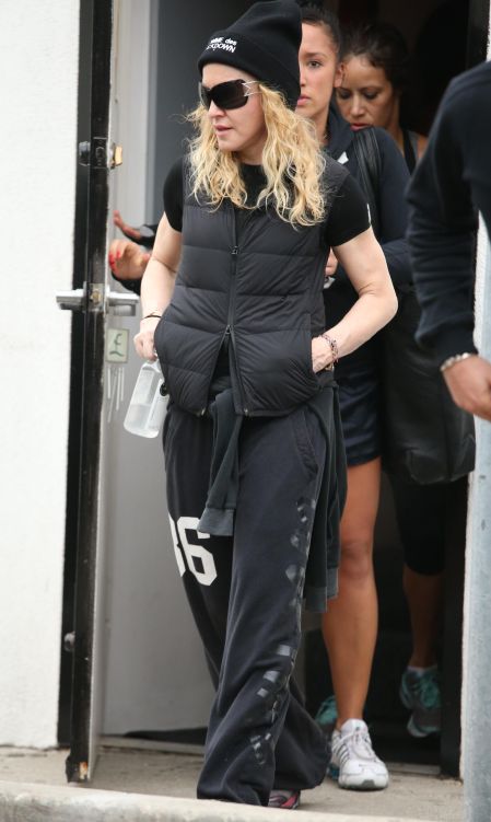 Gangsta! Madonna was spotted leaving her pilates class in a hoodie that said “Calm The F*ck Down.”