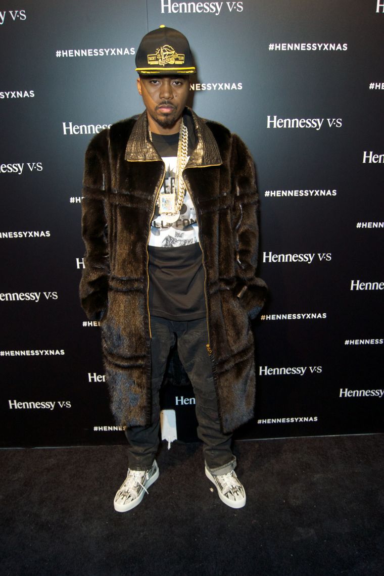 Nas rocking a fly-ass fur coat.