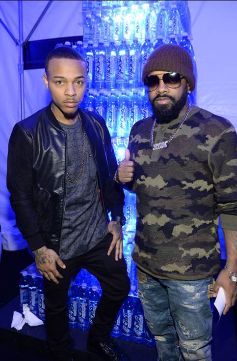 Jermaine Dupri and Bow Wow posed for a quick picture at MAXIM Magazine’s “Big Game Weekend” presented by Talent Resources Sports sponsored by Patron Tequila and AQUAhydrate on Saturday.