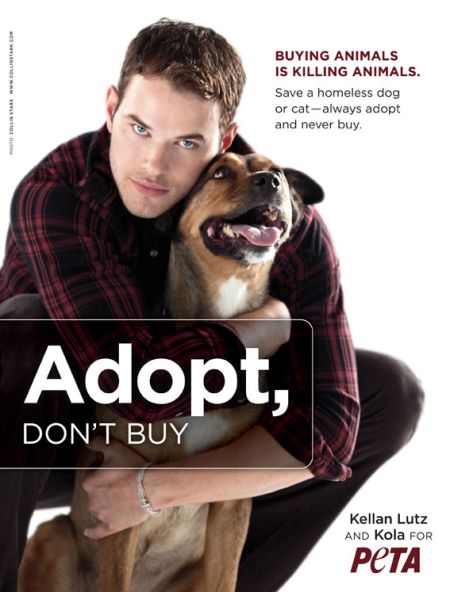 “Twilight” star Kellan Lutz proves that dogs are a man’s best friend – only if they’re adopted.
