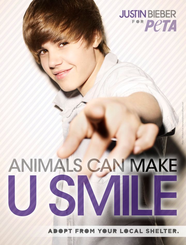 Biebs posed for the organization supporting the fair treatment of animals.