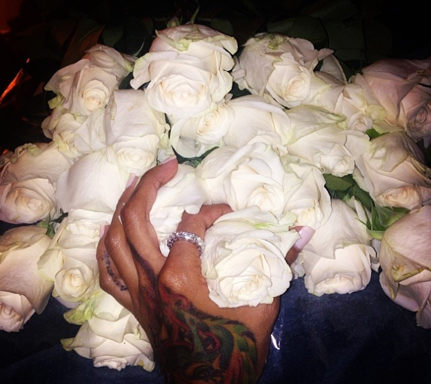 Karrueche gets some white roses for Valentine’s Day