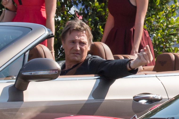 Liam Neeson didn’t give two f*cks as he filmed “Entourage” in West Hollywood.