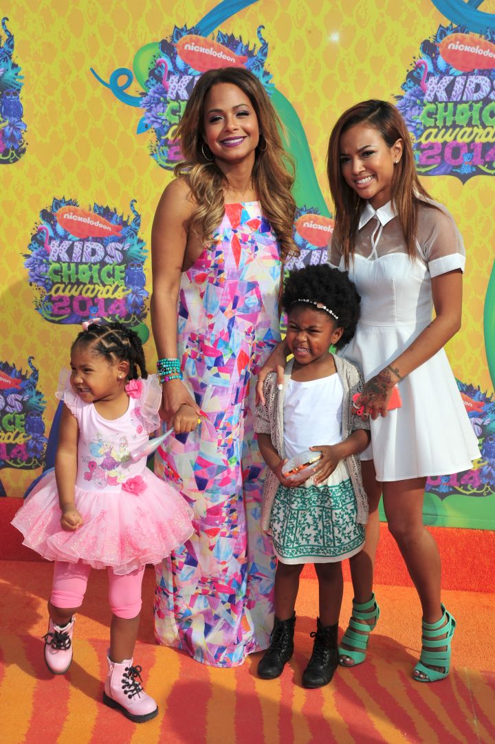 Karrueche and niece Samira joins Christina Millian and daughter Violet for some snaps on the orange carpet.