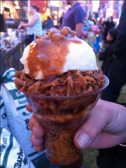 The Pulled Pork Parfait at Miller Park in Milwaukee looks so wrong, but probably tastes so right.