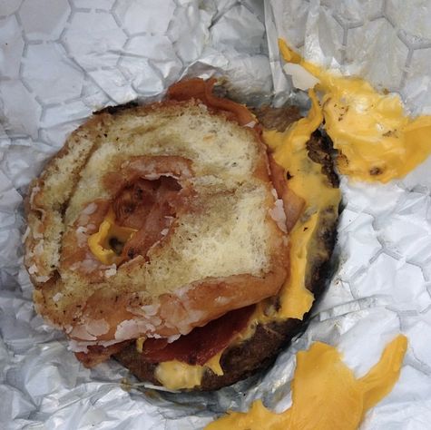 Baseball’s Best Burger (known as the “Luther Burger to some) is your typical burger – but instead of basic buns, they’re Krispy Kreme donuts.