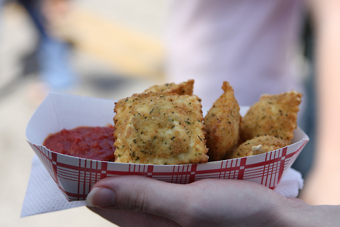 They sell fried ravioli with dipping sauce at the Busch Stadium in St. Louis, because who wants crap like fries and ice cream when you can have ravioli at a sporting event?