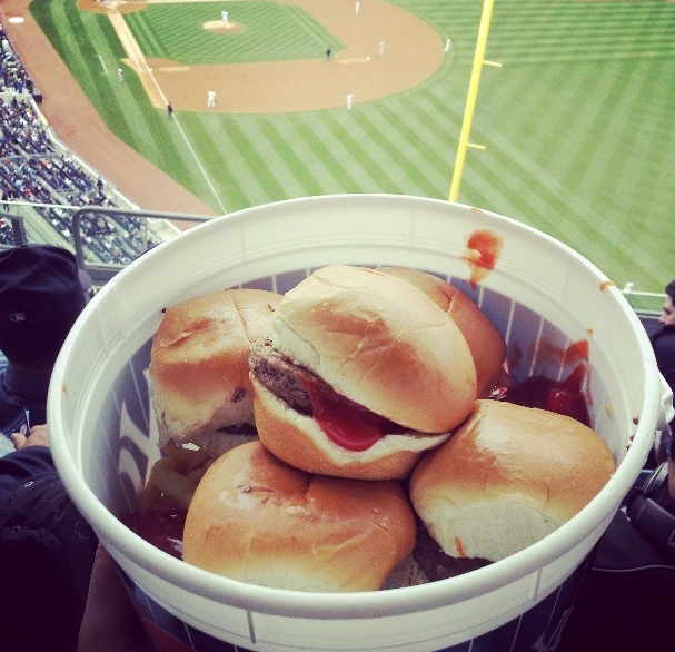 The “Sliders Family Meal Deal” at Yankee Stadium in New York is a $20 deal you can’t pass up. However, burgers in a bucket seems like a dream and a sin at the same time.