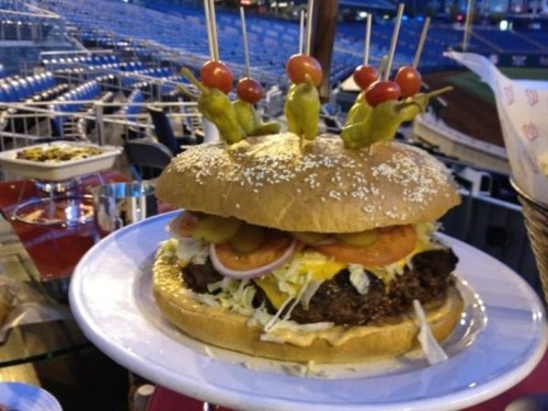 The StrasBurger at Nats Park in Washington is one big and expensive burger ($59 to be exact). It’s 8 pounds, so you’ll literally have a food baby after getting through with this.