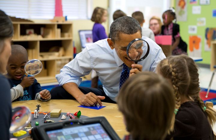 President Obama keeping a close eye on the students.