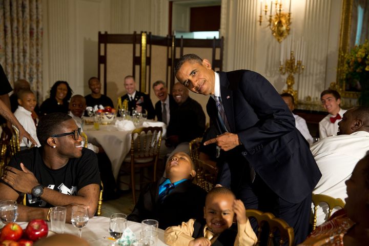 Pete Souza: “The President called me over to pose for a photo with a young boy who had fallen asleep during the Father’s Day ice cream social in the State Dining Room of the White House.” Gotcha!