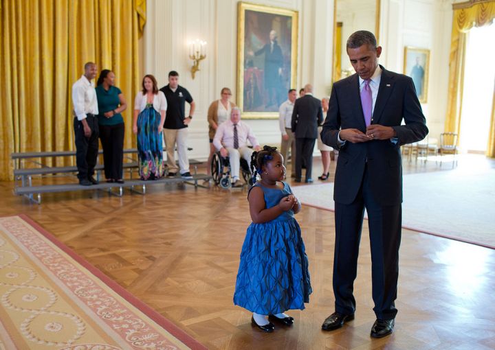Cutest Story Ever: When Alanah Poullard visited the White House to greet Wounded Warriors and their families, she asked the president to write her a school excuse note so she wouldn’t get in trouble for missing a day of school. He happily did just that.