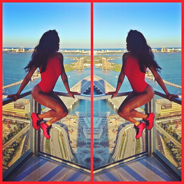 No one can rock a pair of J’s with a red hot monokini like Teyana