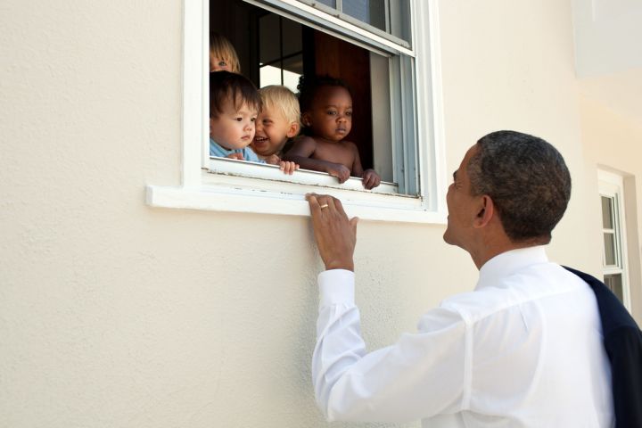 While visiting Sasha & Malia’s school, President Obama spotted these pre-schoolers checking him out. Time to stop for a quick conversation about universal Pre-K education!