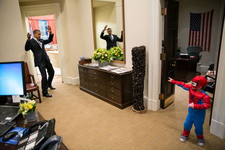 What’s a day in the White House without getting caught by a mini Spider-Man?