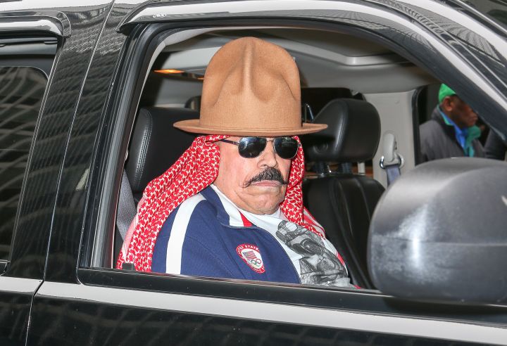 Swag god and pro wrestler Iron Sheik was spotted wearing the “Pharrell Hat,” aka the Vivienne Westwood mountain hat, while riding through New York City.