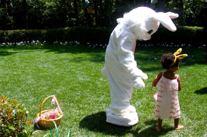 Blue Ivy spends time with the Easter bunny.
