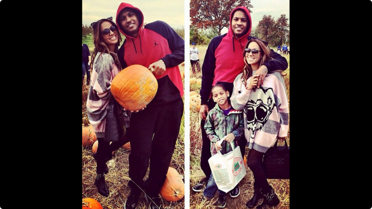 La La and Carmelo have some sweet family fun with their son Kiyan in a pumpkin patch.