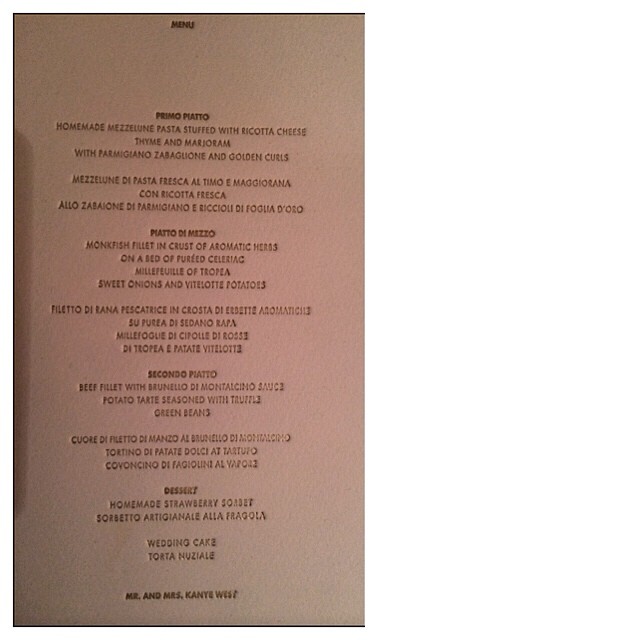 The menu for Kim and Kanye’s reception was leaked!