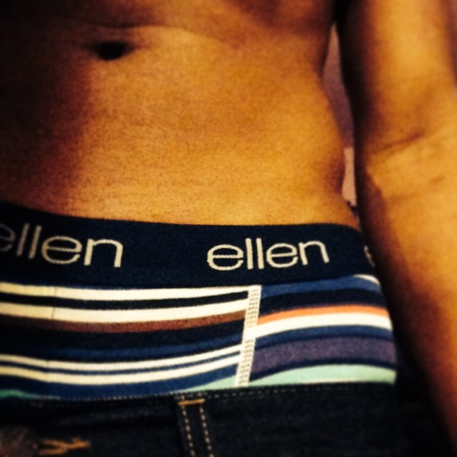 Thank God for Ellen. This hottie with a body flaunts the drawers he got from The Ellen Show.