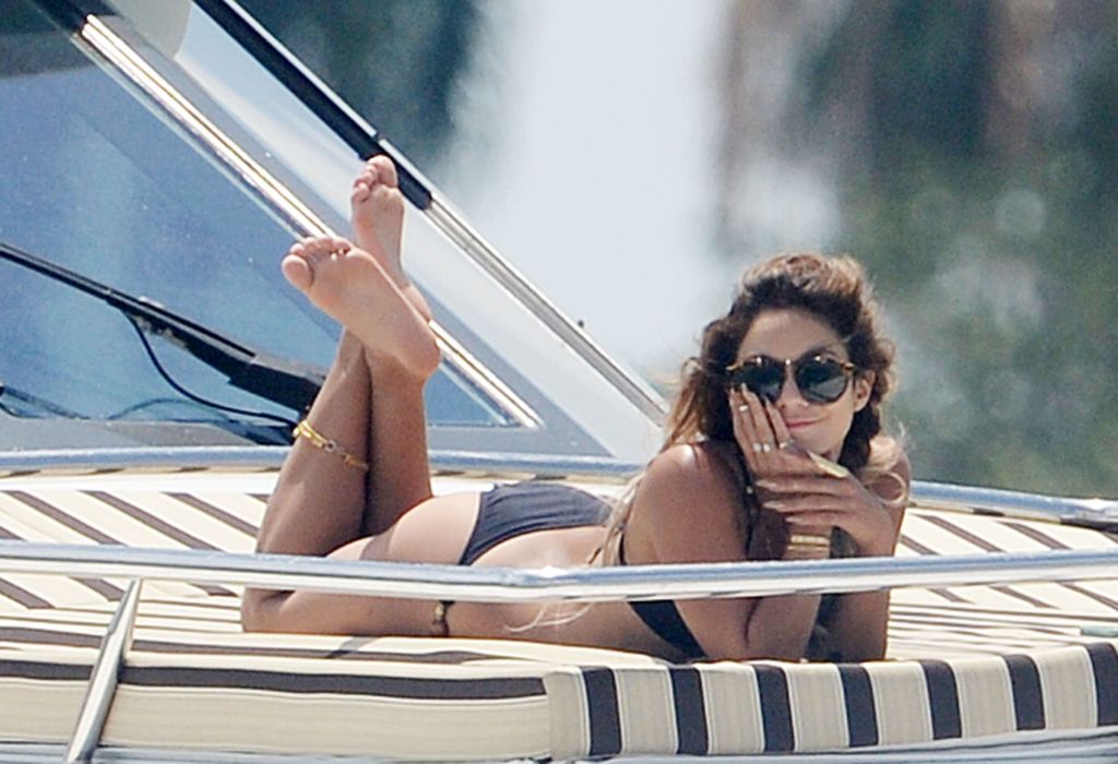 Vanessa Hudgens lays out on a yacht in Miami
