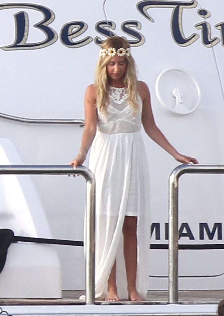 Ashley Tisdale looks bride ready on a yacht in Miami Beach