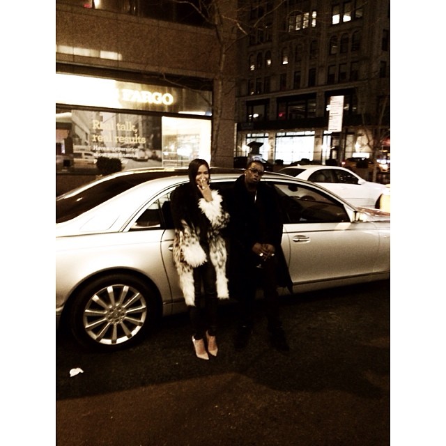 Champagne sippin’, NY livin’. The lovebirds posted up in front of the whip.