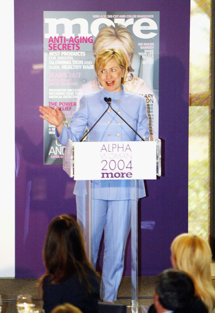 March 2004: Hillary showed off her pastel look during the More Alpha Woman Awards.