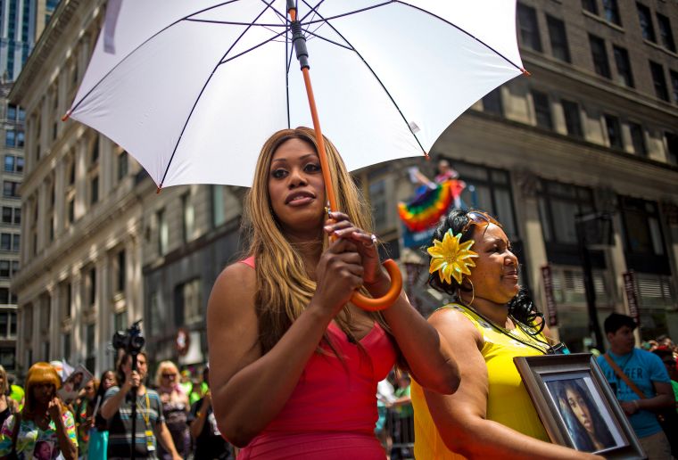 Laverne Cox makes her way through the Pride parade in NYC.