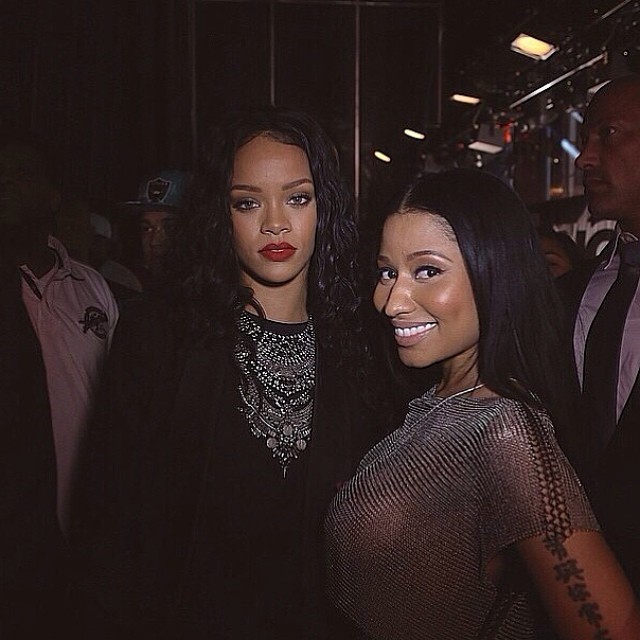 Rihanna posed with Nicki Minaj backstage.
