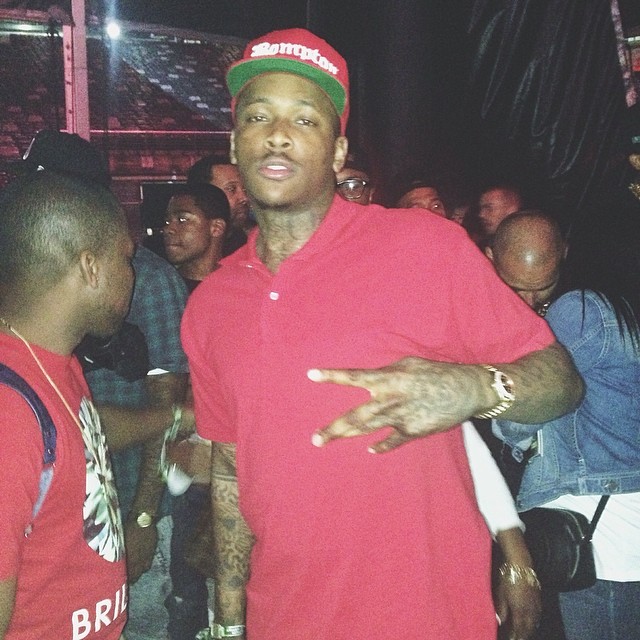 YG backstage before his performance at Summer Jam 2014 with DJ Mustard.