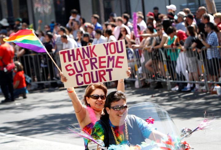 Pride parade winds through the streets of San Francisco.