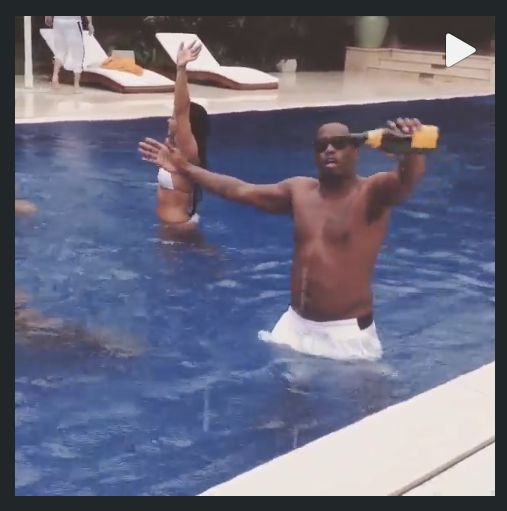 “The pool is like bath water with a little champaign sprinkled in it.” The lovers and friends live it up in Miami and decide to go swimming in the rain.