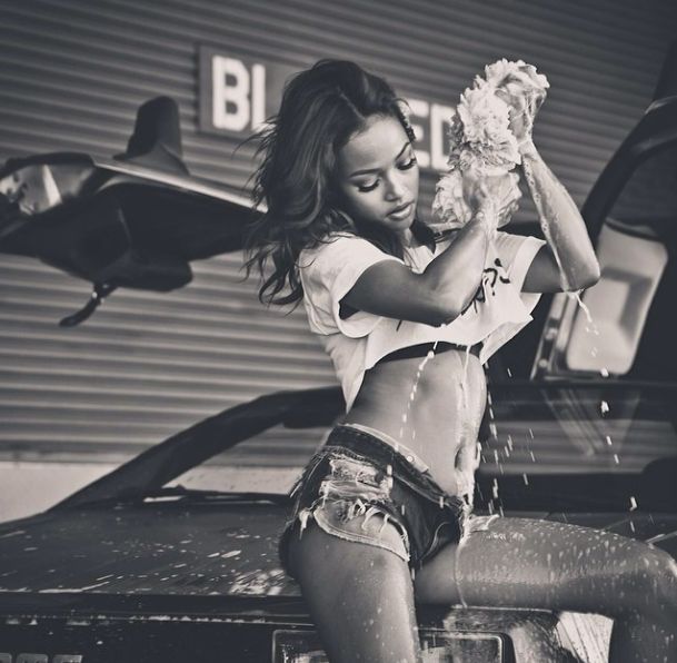 Getting wet and wild next to the DeLorean.