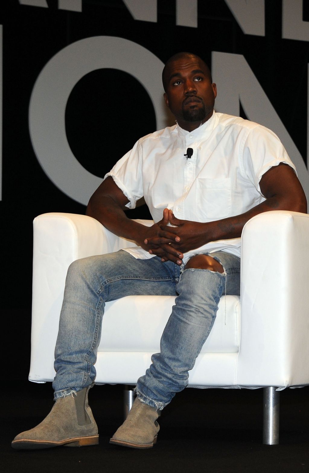 Kanye West arriving at a press conference at Cannes Lion's International Festival of Creativity