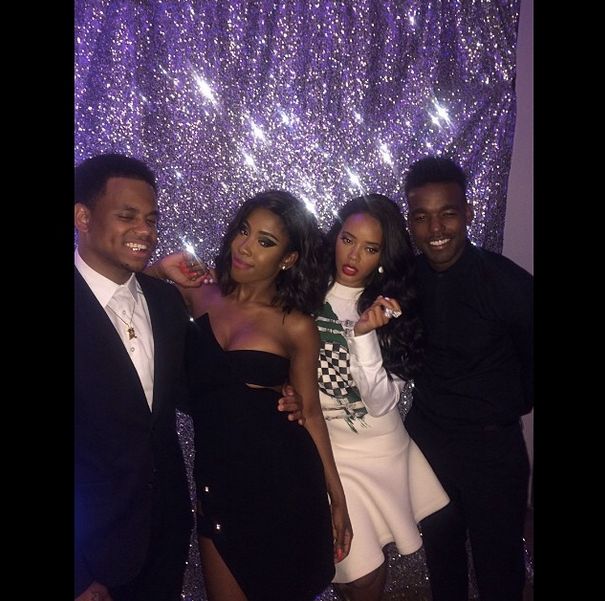 Sevyn gives off elegance in this prom-like photo booth pic with Mack Wilds, Angela Simmons, and Luke James at a pre-BET Awards party.