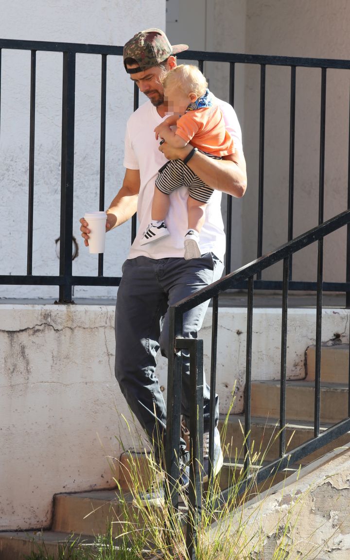 Josh Duhamel holds his son Axl after a coffee run in L.A.