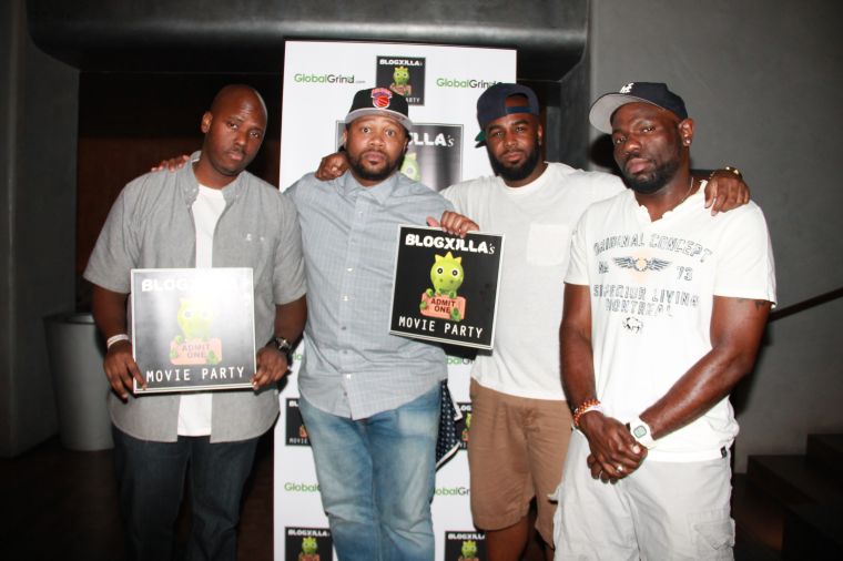 RealTalkNY’s Nigel D, BlogXilla, Jemaray Pyatt, and XXL’s Sean Malcolm pose at the BlogXilla Movie Party.
