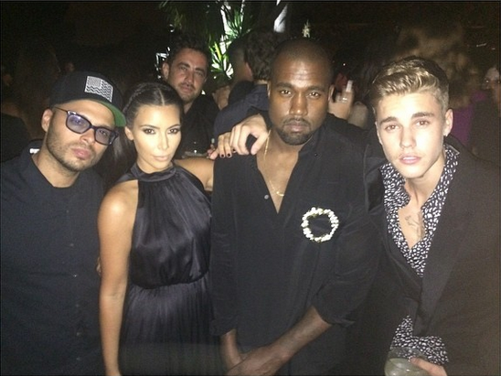 Kim, Kanye, and Justin pose it up together