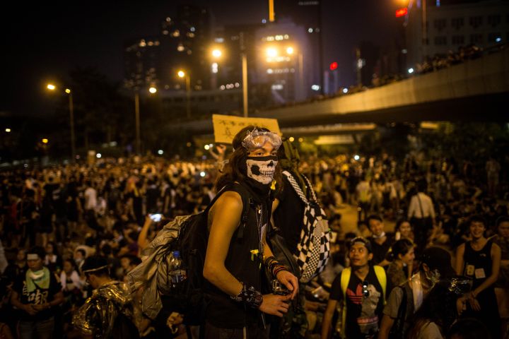 Thousands of pro democracy protestors unhappy with Chinese government’s plans to vet candidates in Hong Kong’s 2017 elections gather in the streets to demonstrate.