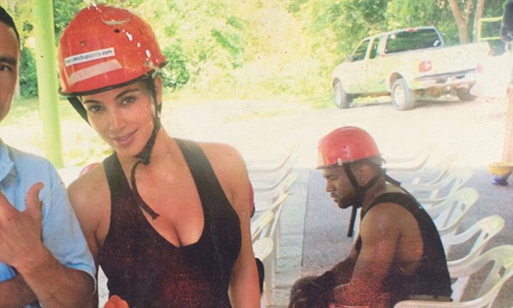 Kanye West going ziplining.