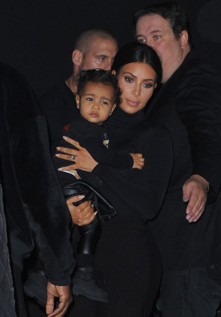 Nori headed to another fashion show during Paris Fashion Week donning her dad’s Yeezus attire.
