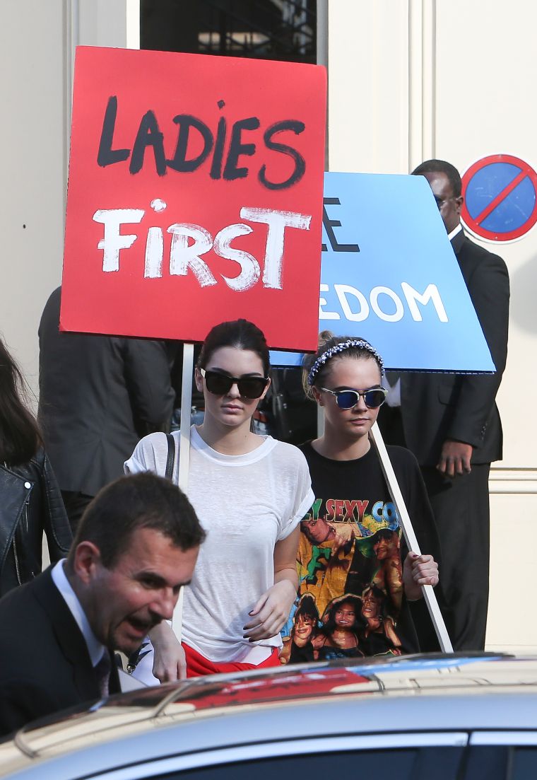 Cara Delevingne and Kendall Jenner made a major statement while exiting the Chanel Fashion Show at Grand Palais during Paris Fashion Week.