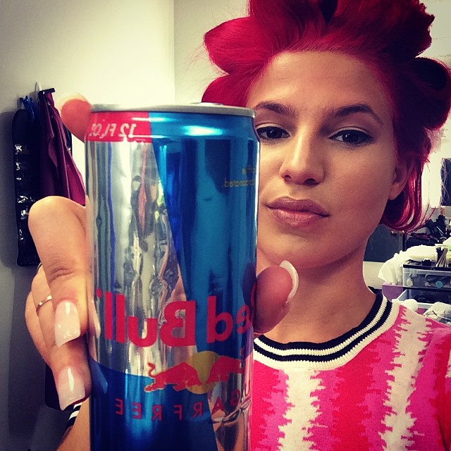 Red bull for the red-haired beauty.