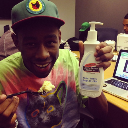 This is Tyler, The Creator eating mashed potatoes and cocoa butter.